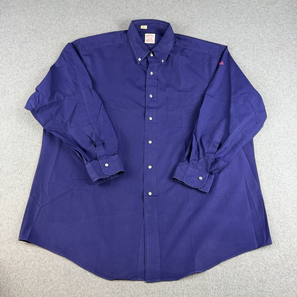 Vintage Brooks Brothers Button Down Shirt 17-34 XL Blue Cotton Made Hong Kong